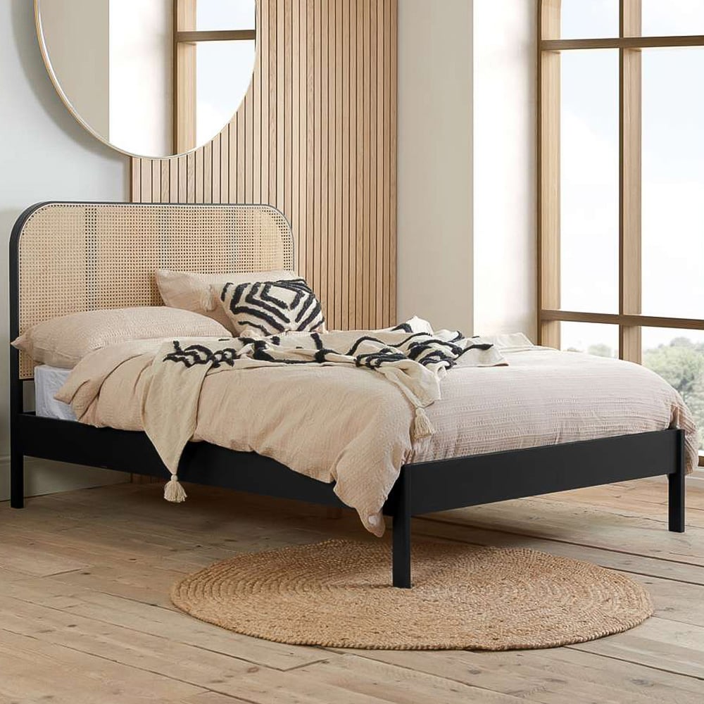 Birlea Margot King Size Black Bed with Rattan Headboard Image 1