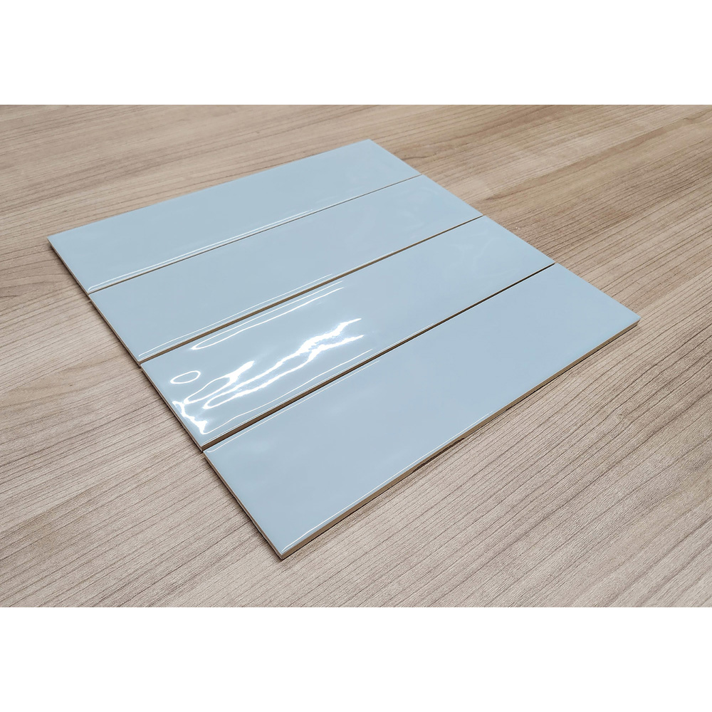 Top Ceramics Light Blue Gloss Flat Bumpy Metro Ceramic Wall Tile 300 x 75mm Image 3