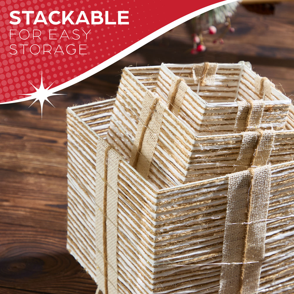 The Christmas Workshop 60 Warm White LED Natural Gift Box Decoration Set of 3 Image 5