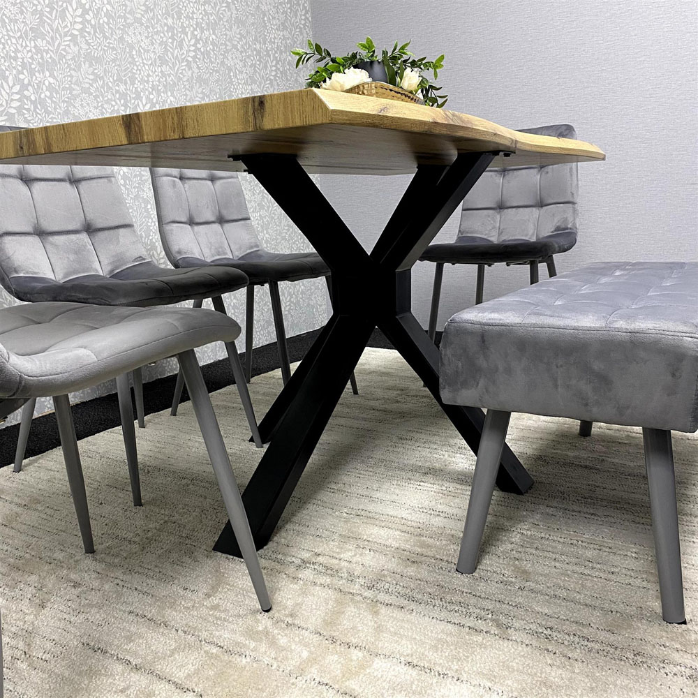 Kosy Koala 6 Seater Velvet Wooden Rectangle Dining Set with Bench Grey Image 4