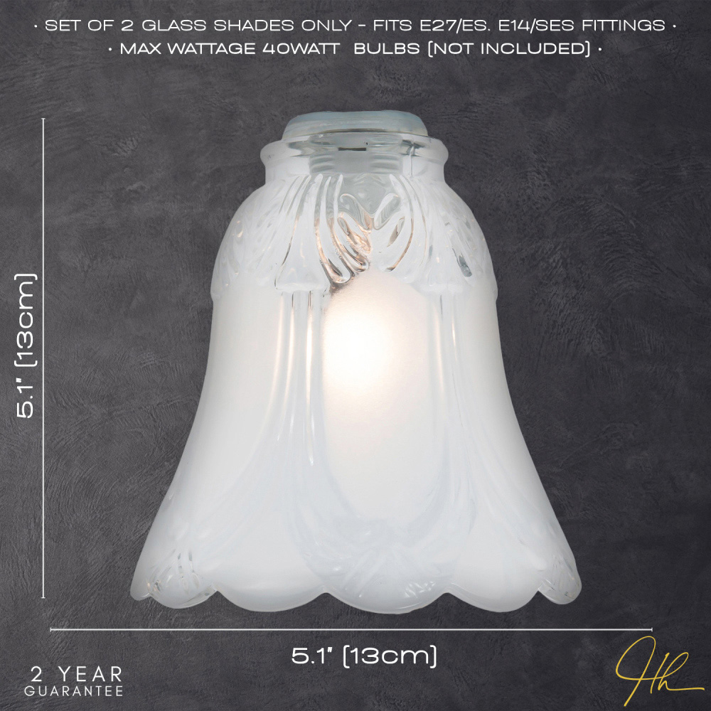 Happy Homewares Frosted and Clear Floral Glass Shade 2 Pack Image 8