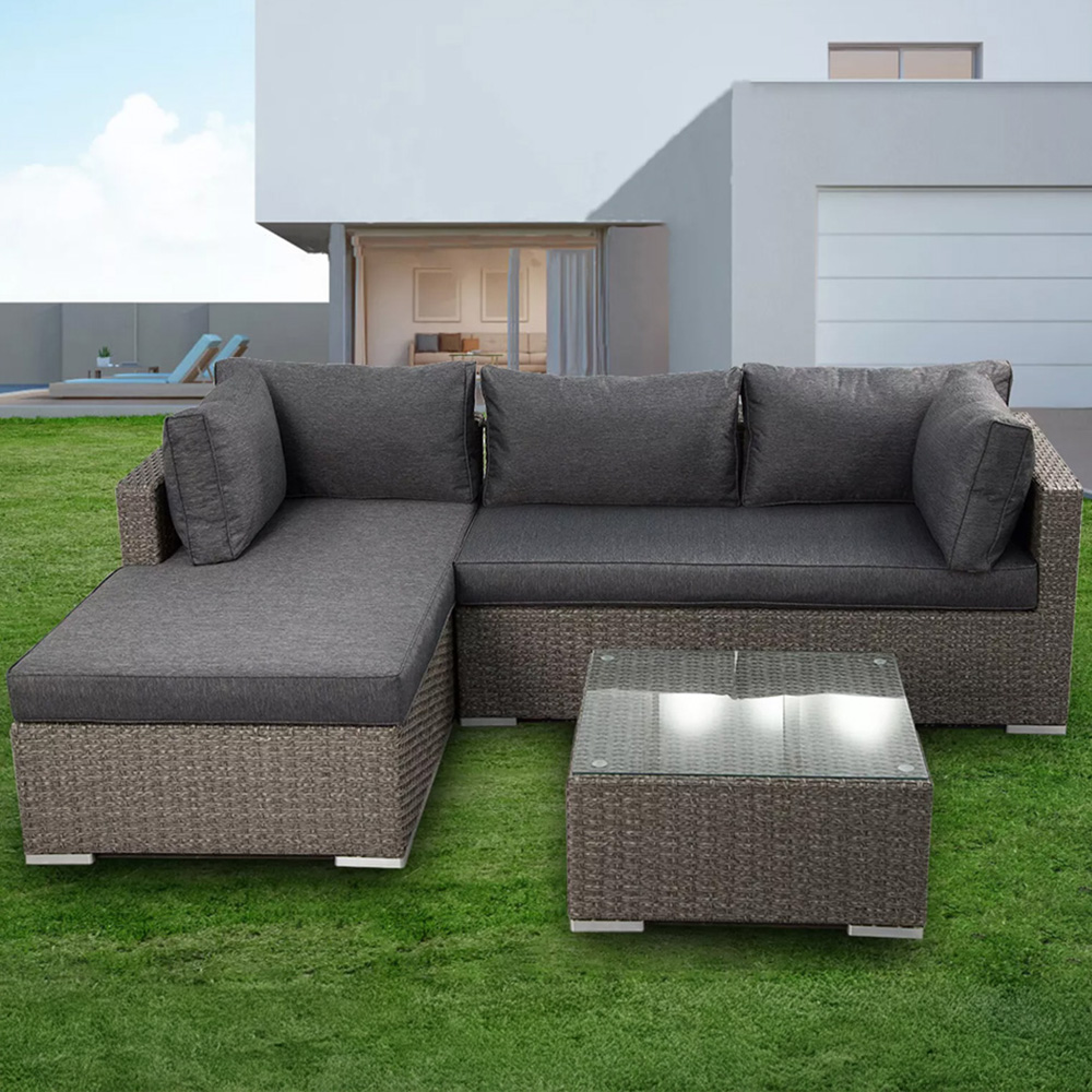 Furniture One 3 Seater Grey Rattan L Shape Corner Sofa Set Image 1