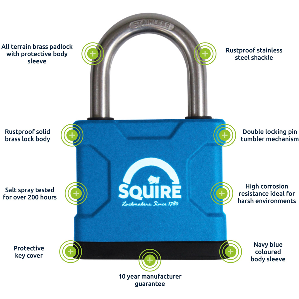 Squire Stainless Steel Shackle All Weather Brass Padlock 40mm Image 4