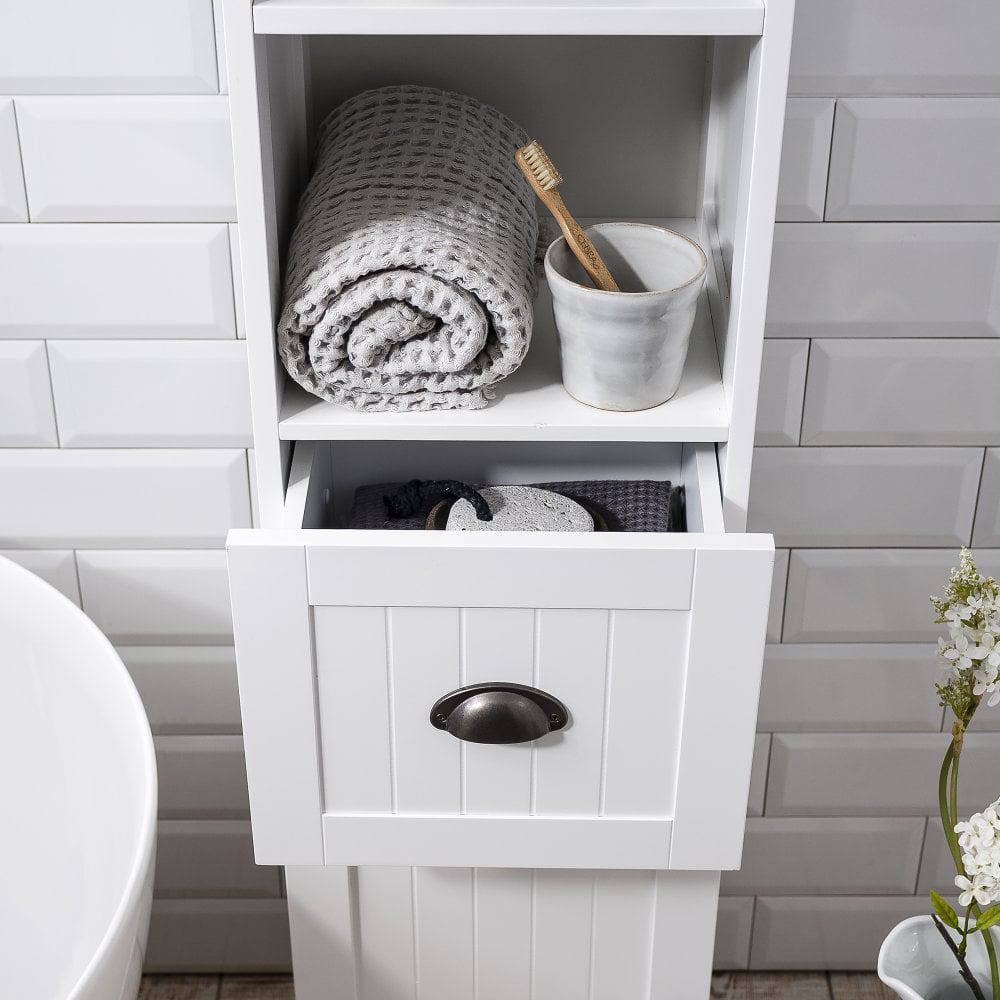 Noa and Nani Stow 2 Door Single Drawer 2 Shelf White Tallboy Bathroom Storage Unit Image 3