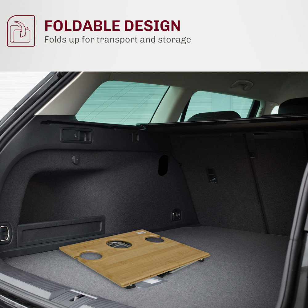 Portland Bamboo Foldable Wine Table with Bottle and Glass Holder Image 6