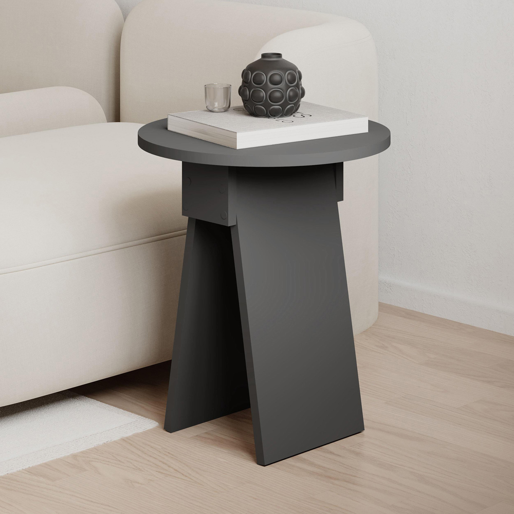 Decortie Chen Anthracite Grey Modern Sculptural Base Round Side Table Image 4