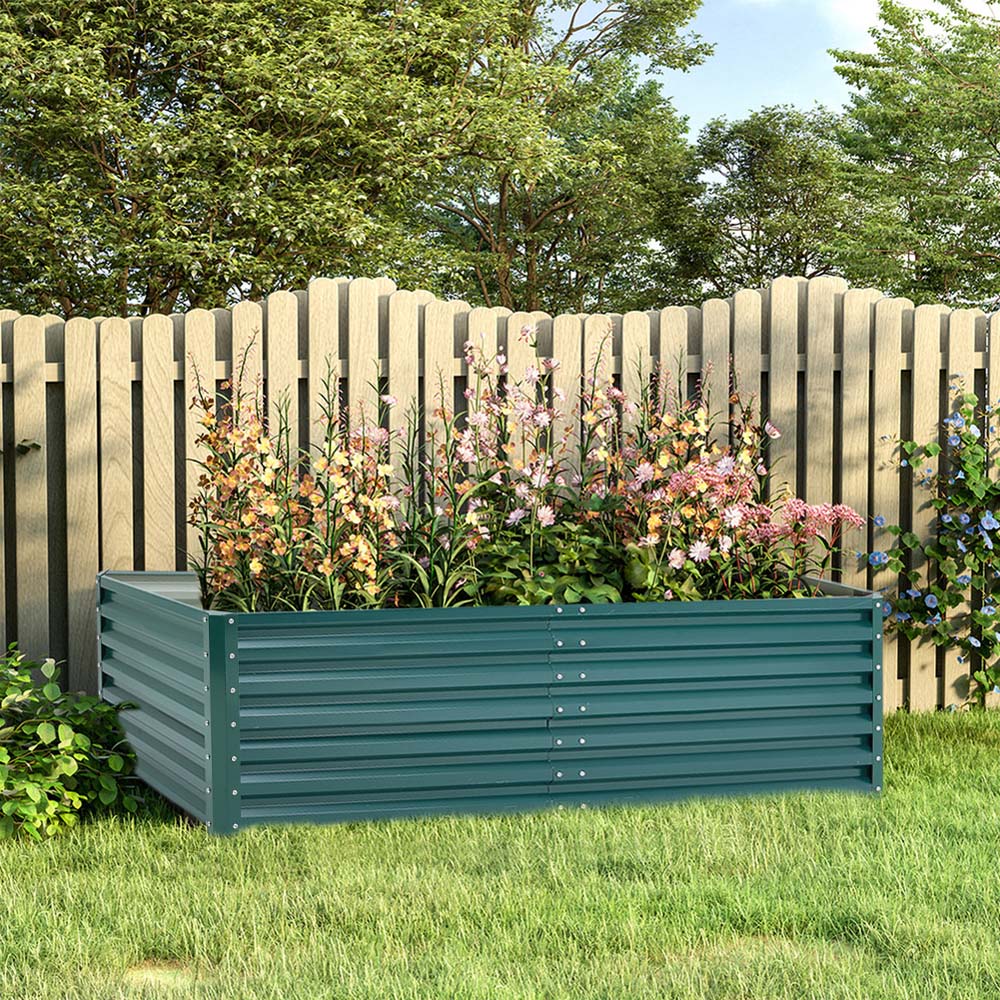 Living and Home Dark Green Rectangular Galvanised Steel Raised Garden Bed 57 x 180 x 90cm Image 2