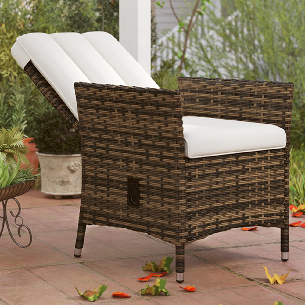 Outsunny Cream White Rattan Adjustable Backrest Garden Recliner Chair Image 1