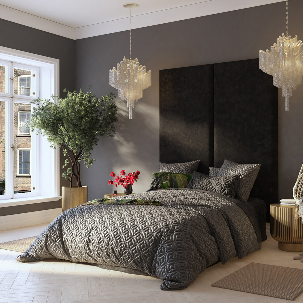 Aspire Furniture Llewelyn-Bowen Luxury Charcoal Kimiyo Linen Wall Mounted Headboard 90cm Image 7