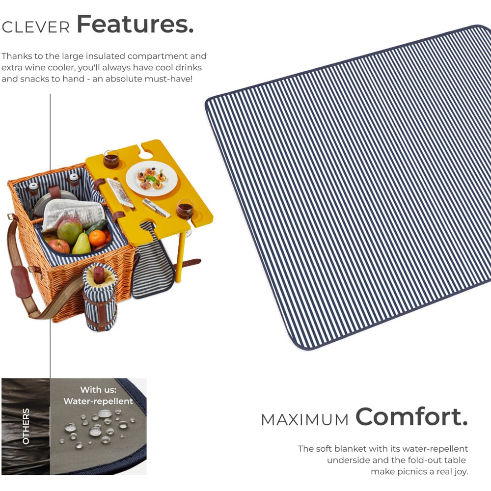 tectake Rugen 4 Person Picnic Basket with Cooler Compartment and Accessories Image 3