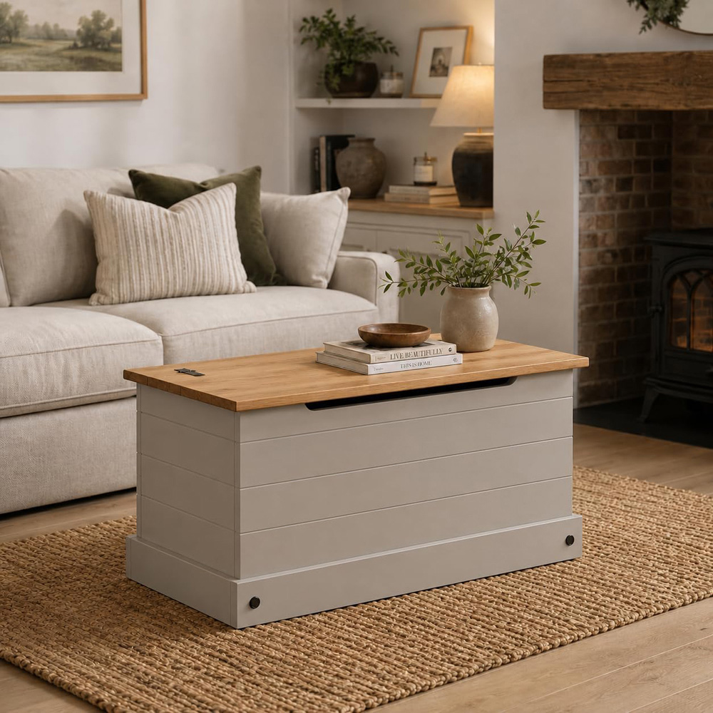 Mews Corona Grey Waxed Pine Mexican Style Storage Ottoman Image 7