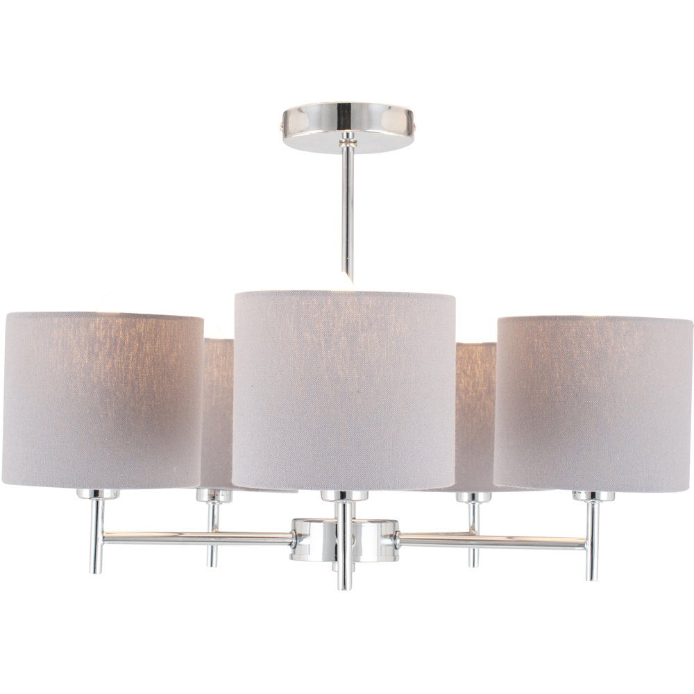 Pacific Lifestyle Plaza 5 Arm Silver Metal and Grey Linen Pendant Light Image 3