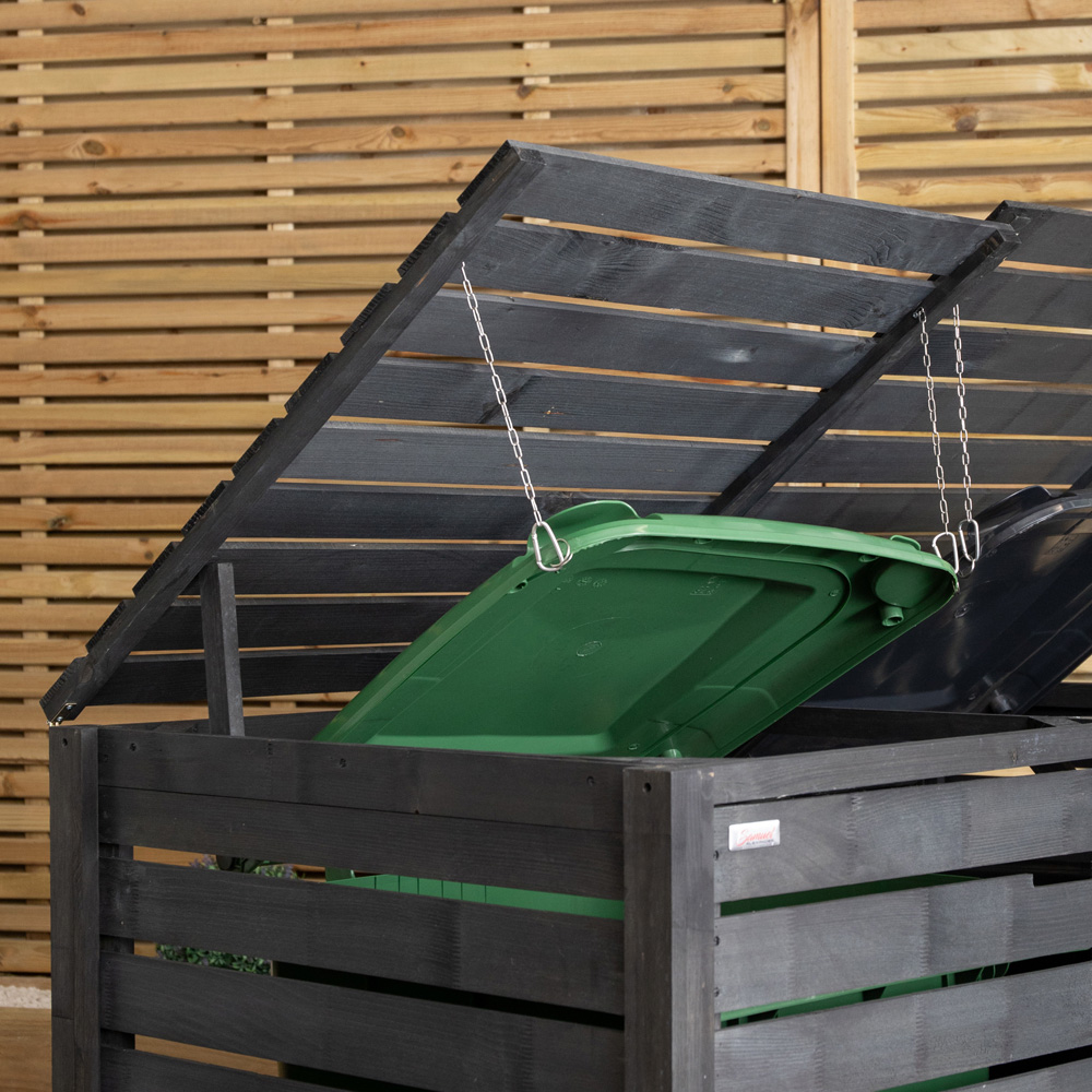 Samuel Alexander 4.6 x 3.8ft Dark Grey Double Wheelie Bin Wooden Garden Bin Shed Image 6