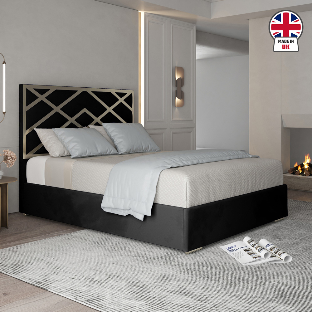 Mayfair Black Single Velvet Upholstered Metal Bed Frame with Panelled Headboard Image 6