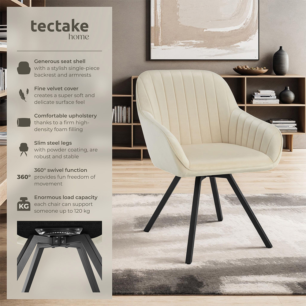 tectake Cream Velvet Fabric Armchair Image 6
