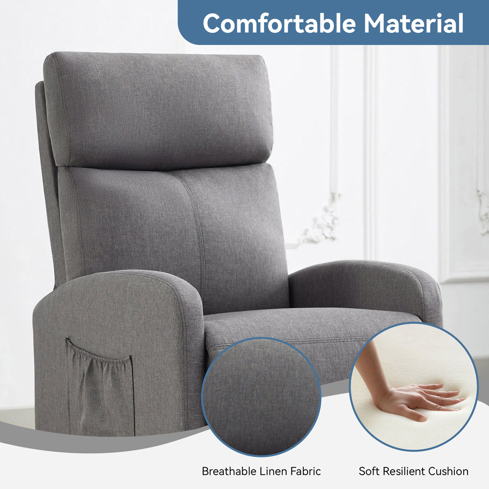Linen Fabric Grey Recliner Pushback Adjustable Arm Chair Image 5