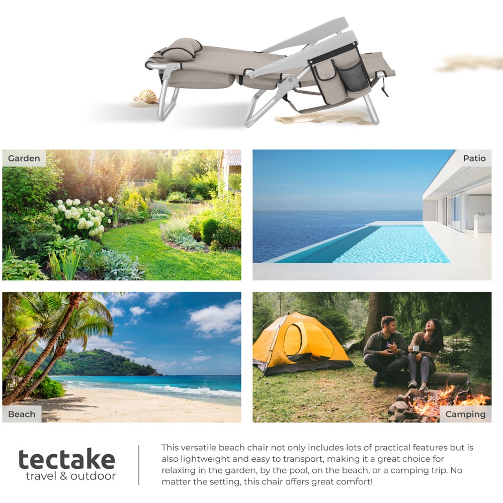 tectake Coral Set of 2 Beige Foldable Beach Chair with Backpack Image 8