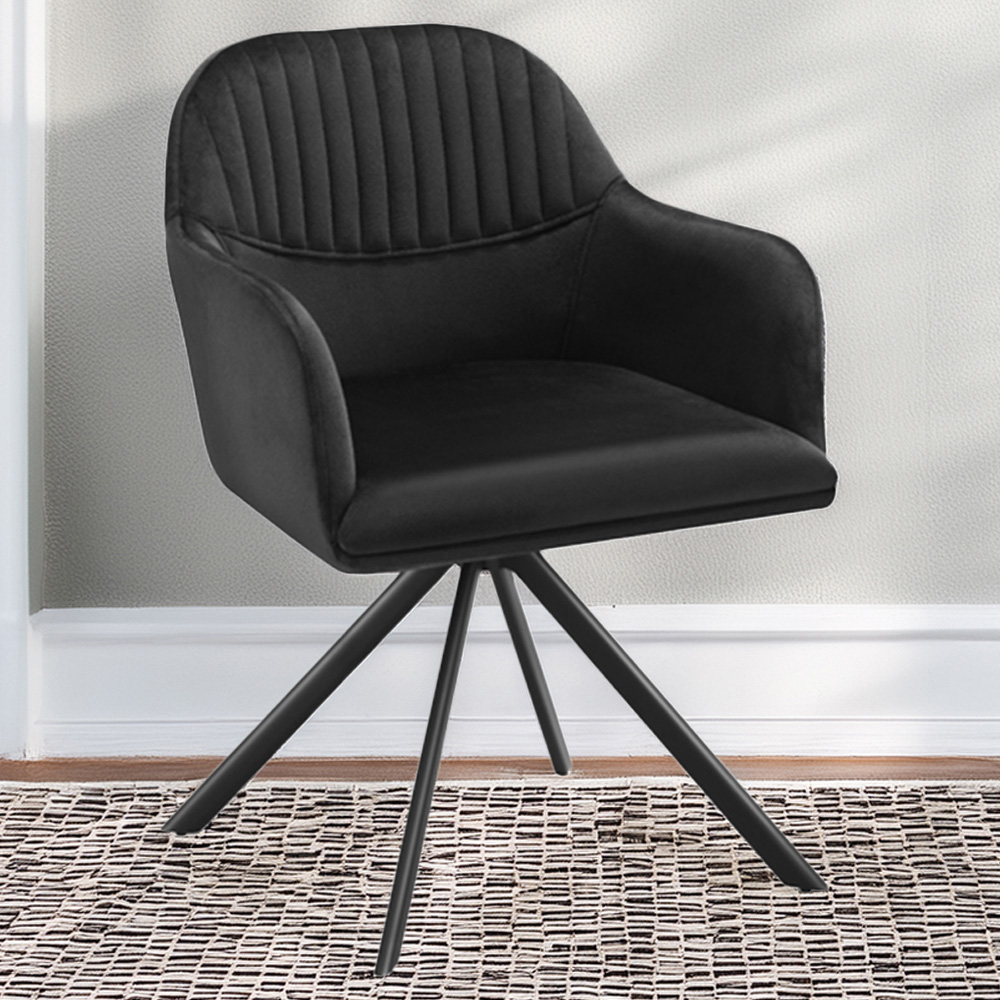 tectake Lona Black Velvet Upholstered Swivel Armchair Image 1
