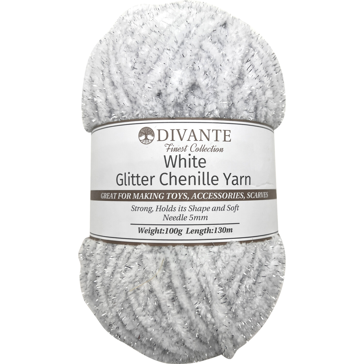 Soft Glitter Chenille Yarn White Image 2