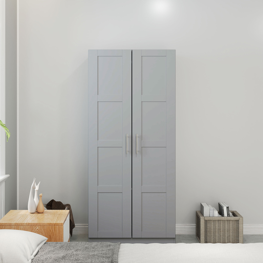 Portland 2 Door Grey Double Wardrobe with Hanging Rail Image 5