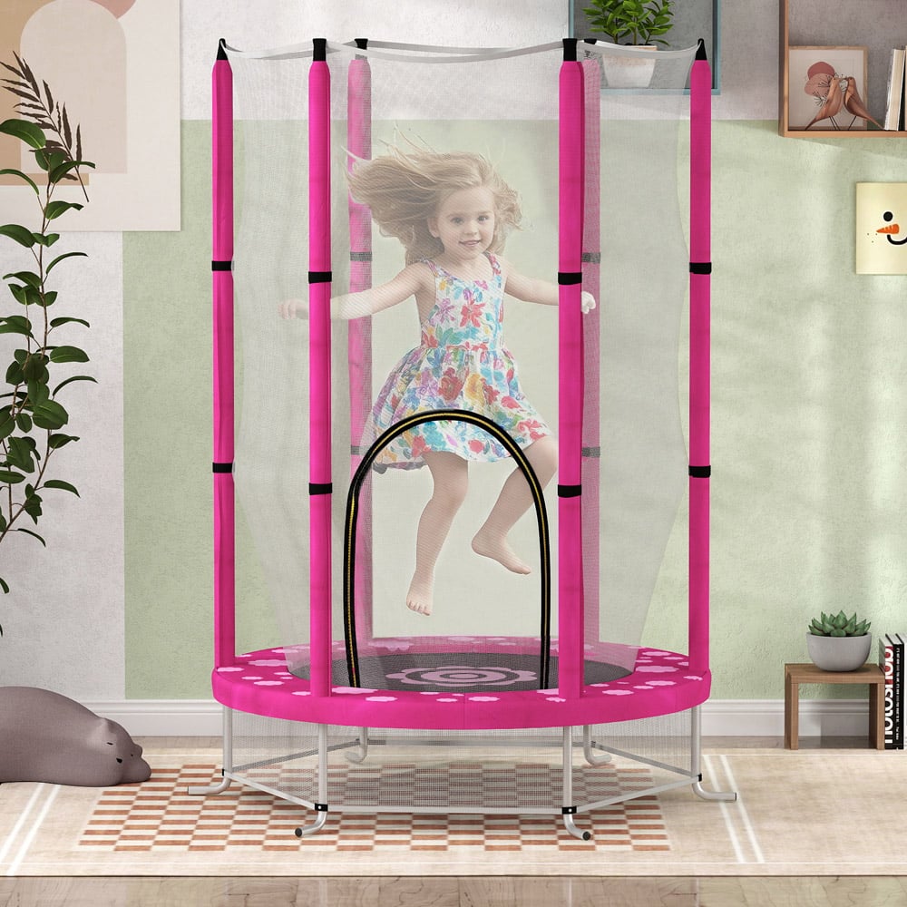 AIYAPLAY Kids 4.6ft Pink Trampoline with Enclosure Image 2