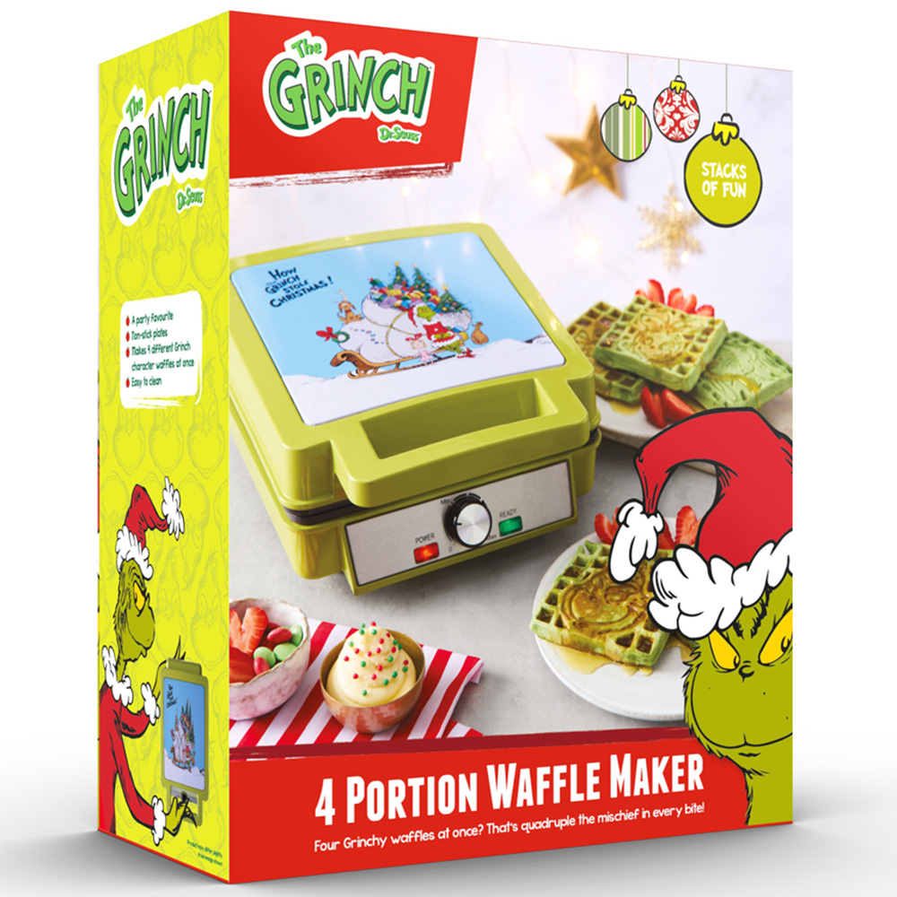 Grinch SDA2809GE Green 4 Slice Non Stick Waffle Maker 1200W Image 5
