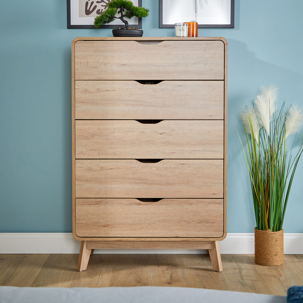 Home Source 5 Drawer Rustic Effect Tall Chest of Drawers Image 7