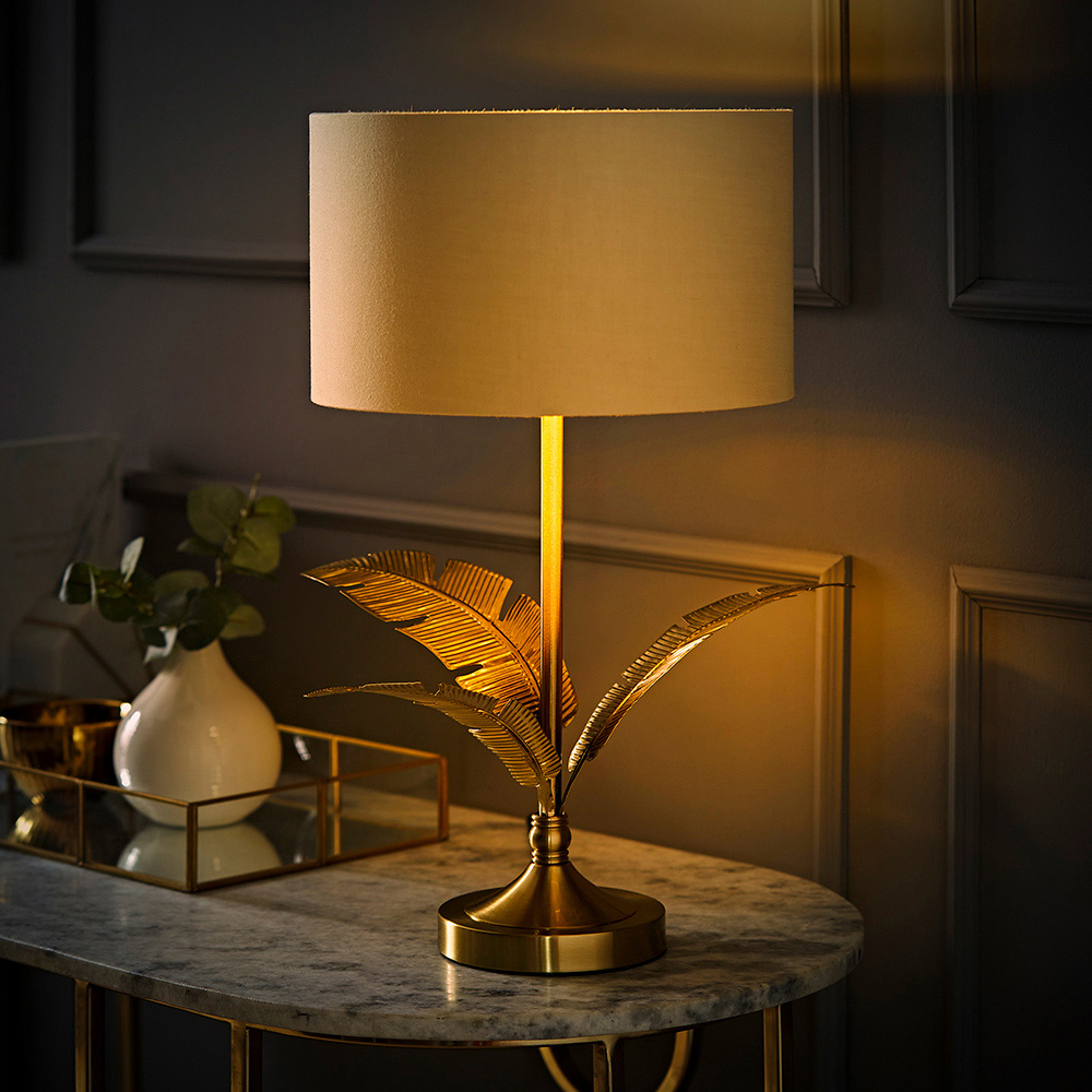 ValueLights Christina Natural and Gold Palm Leaf Table Lamp with Bulb Image 2