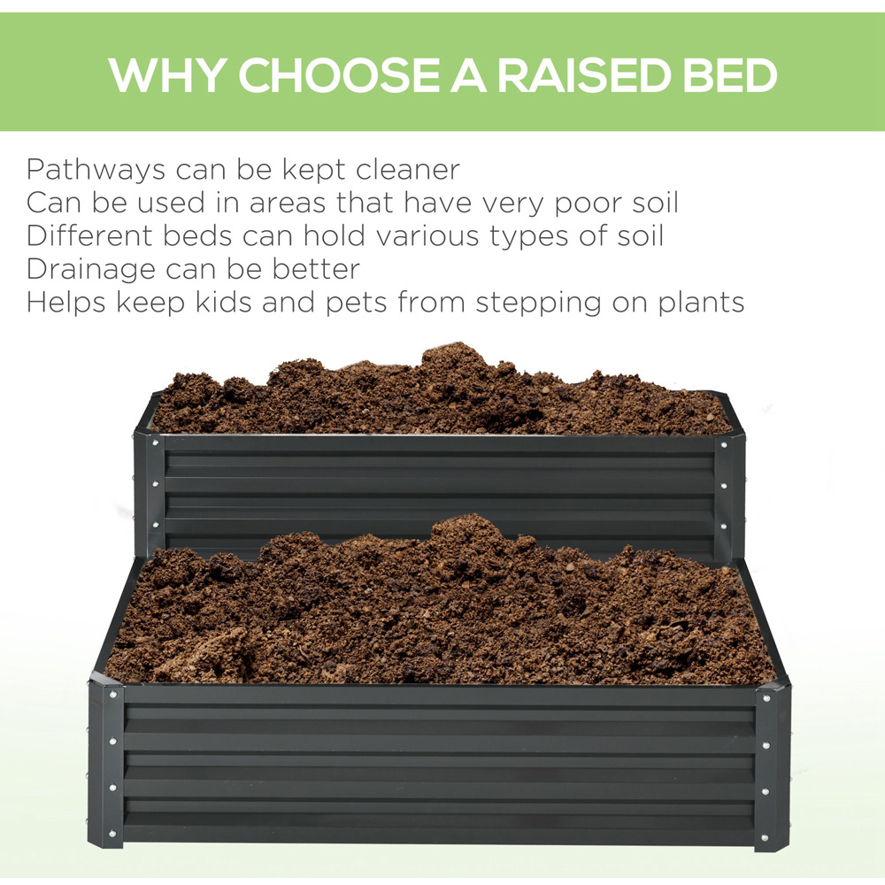 Outsunny 2-Tier Dark Grey Galvanised Steel Raised Garden Bed Planter 58 x 101 x 120cm Image 7