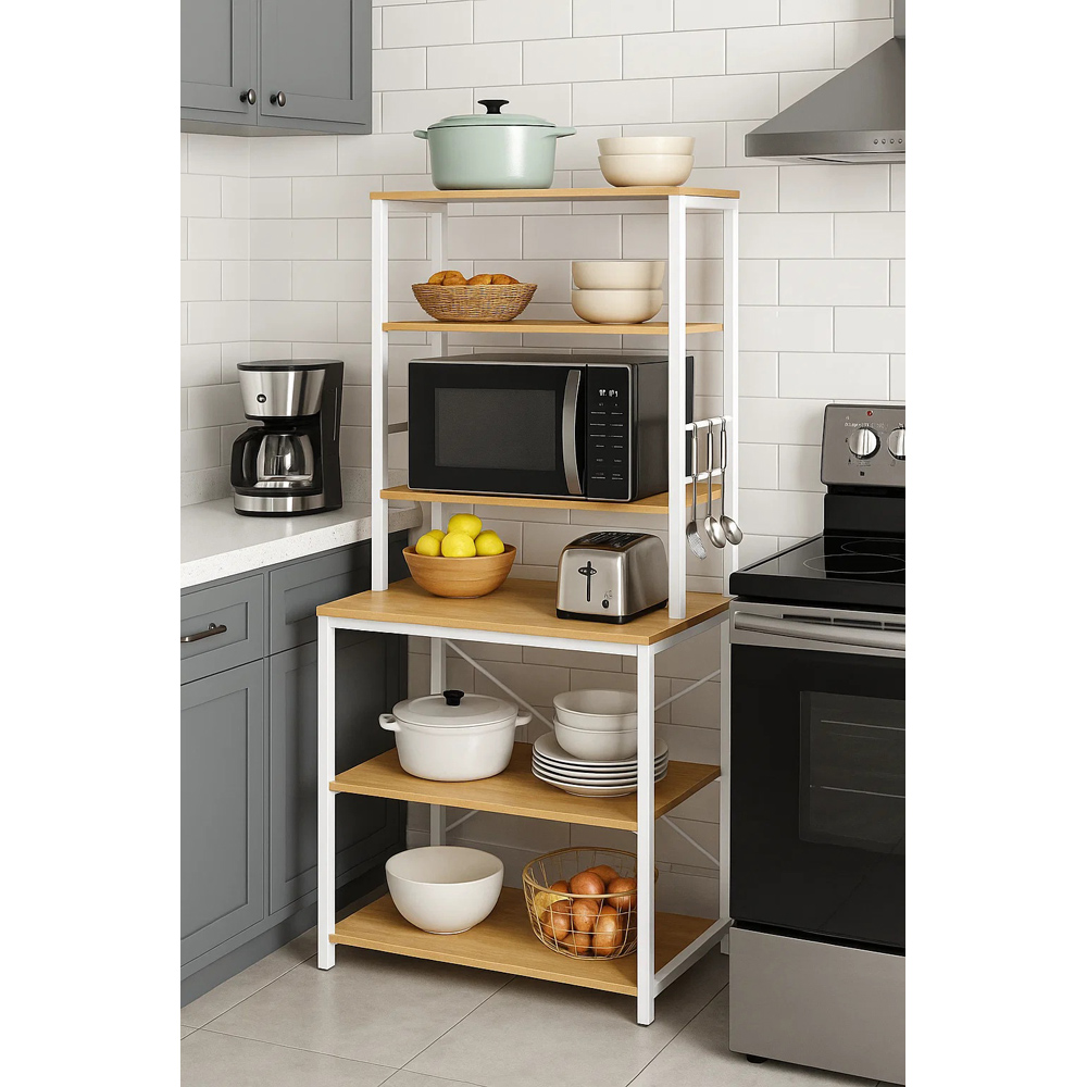 Kitchen Cooking Racks Modcraft 6 Shelf White Kitchen Storage Rack with 6 Hooks | Homebase