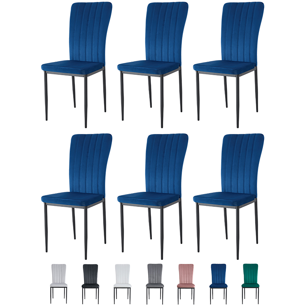 Elle Set of 6 Blue Velvet Effect Plush Padded Upholstered Dining Chair Image 8