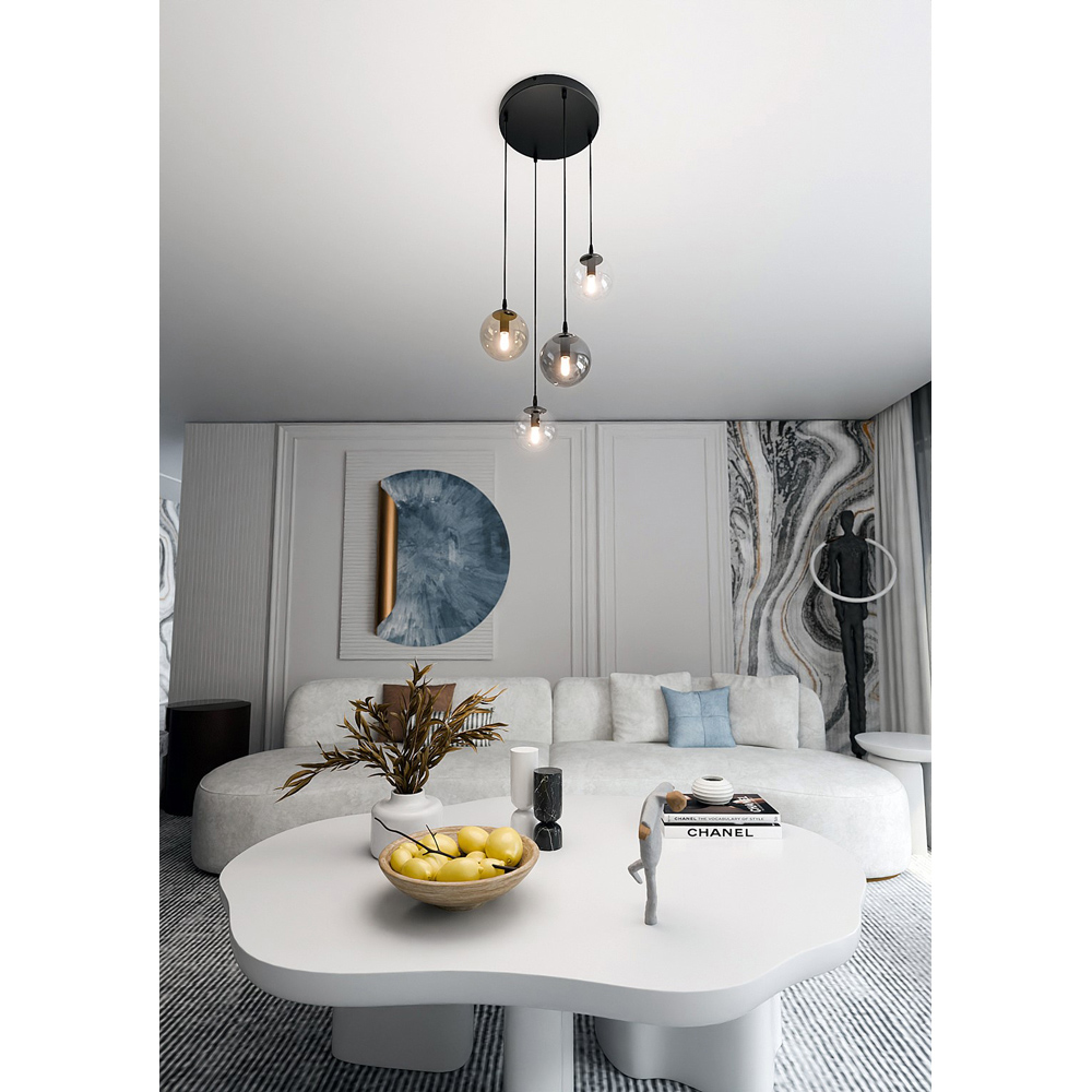 Emibig Cosmo 4 Light Transparent Graphite and Amber Shade Black E14 Ceiling Pendant Light Image 7
