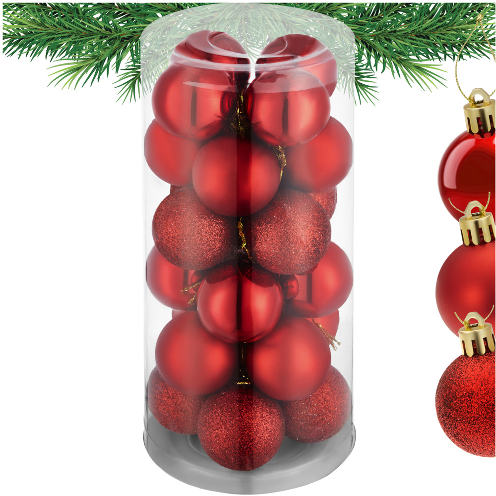 tectake Red Shatterproof Christmas Baubles 24 Pack Image 2