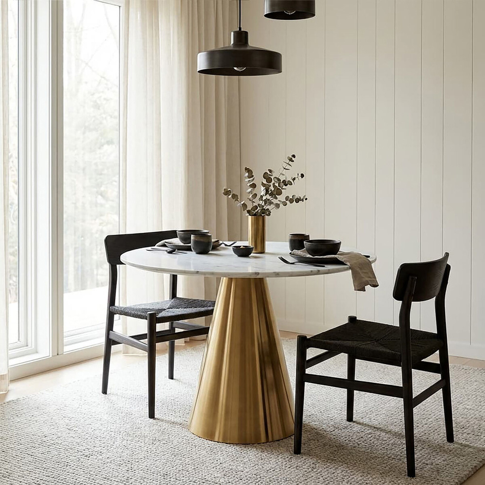 Premier Housewares Round White Marble Top Dining Table Image 5