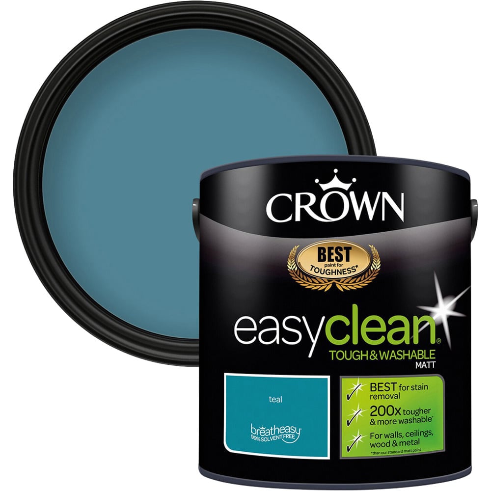 Crown Easyclean Teal Matt Emulsion Multisurface Paint 2.5L Image 1