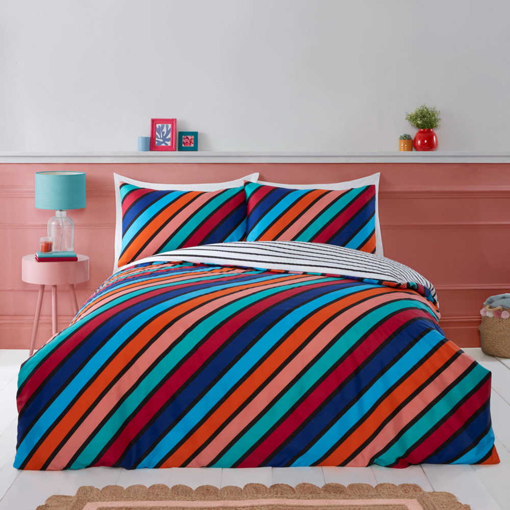 Rapport Home Double Oxford Bright Stripe Microfibre Reversible Duvet Cover Set Image 1