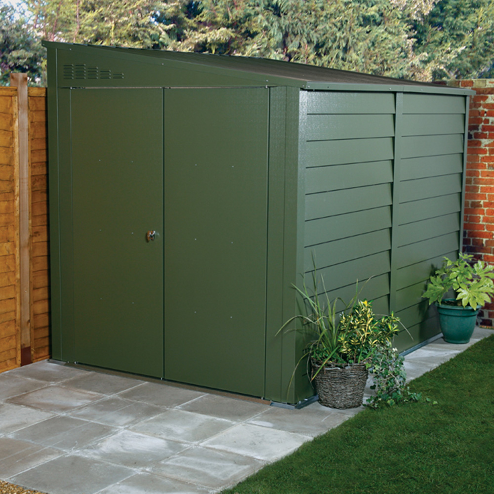 Trimetals ProtectaBike 940 9 x 4ft Olive Green Metal Pent Motorcycle Garage with Flooring Image 2