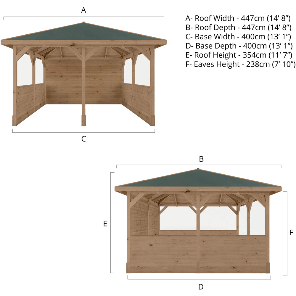 Mercia 4 x 4m Pressure Treated Traditional Gazebo with Side Panels Image 8