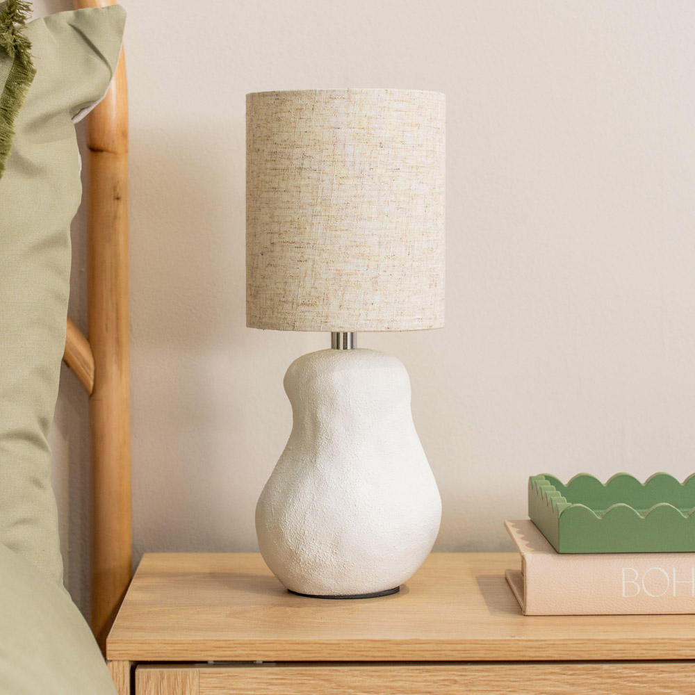 ValueLights Mae Natural Linen Shade White Abstract Sandblast Ceramic LED Table Lamp Image 3