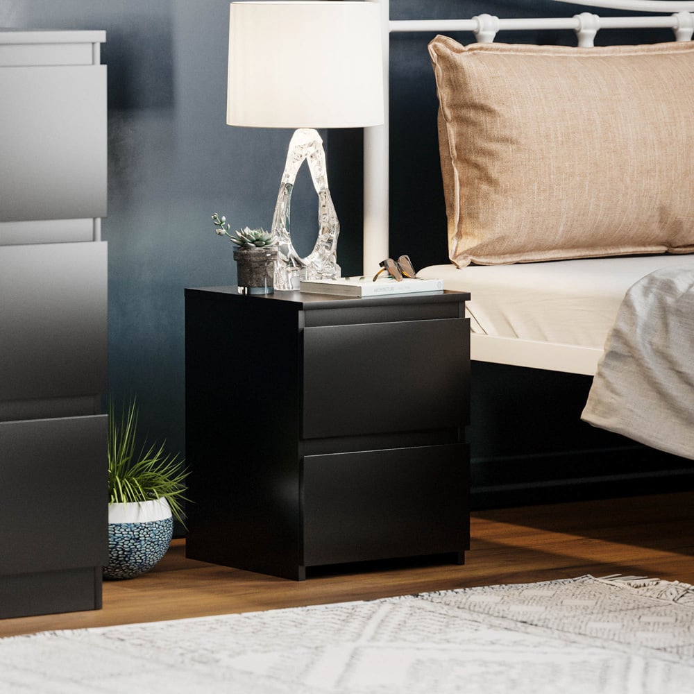 Vida Designs Denver 2 Drawer Black Bedside Table Image 3