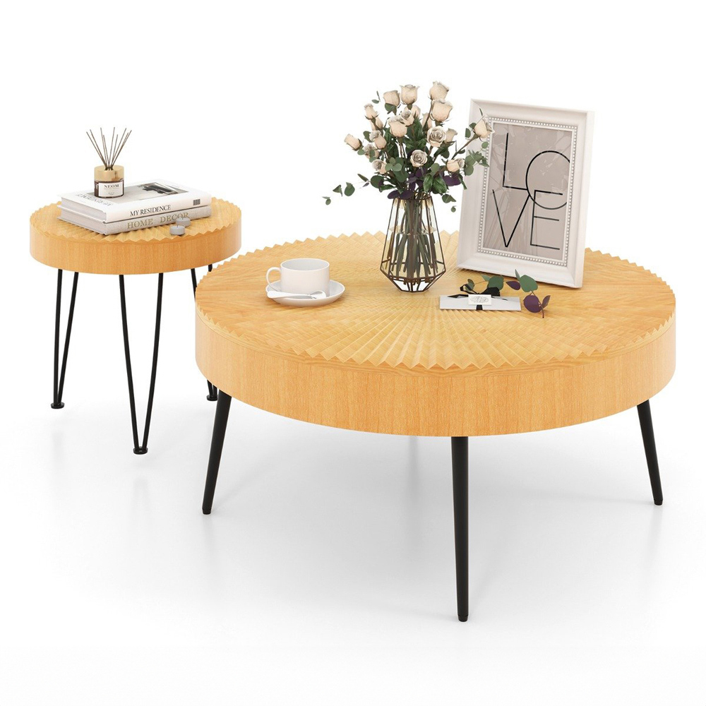 Costway Boho Farmhouse Coffee Table Set of 2 Image 3