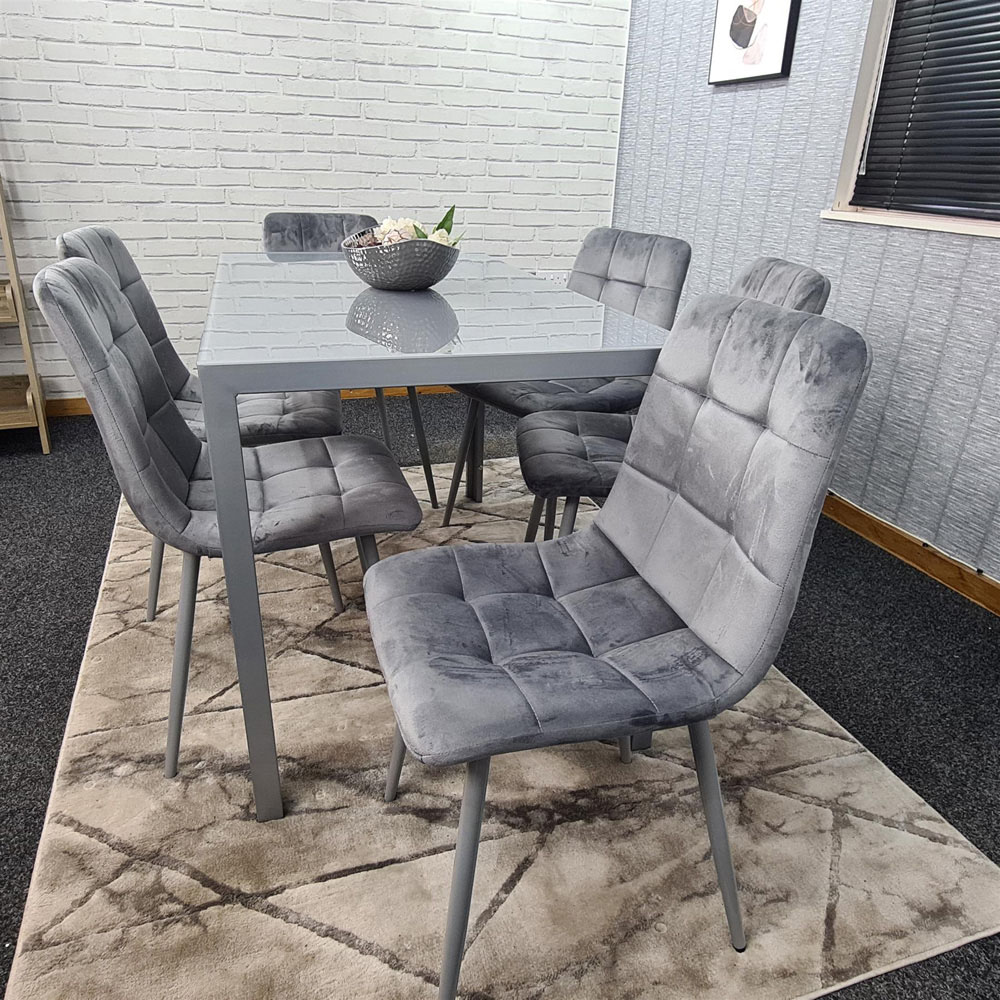 Portland 6 Seater Velvet Dining Set Grey Image 4