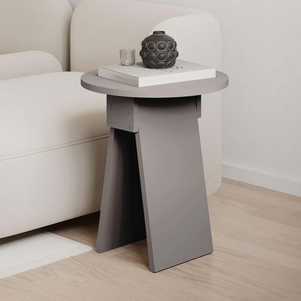 Decortie Chen Mocha Grey Modern Sculptural Base Round Side Table Image 4