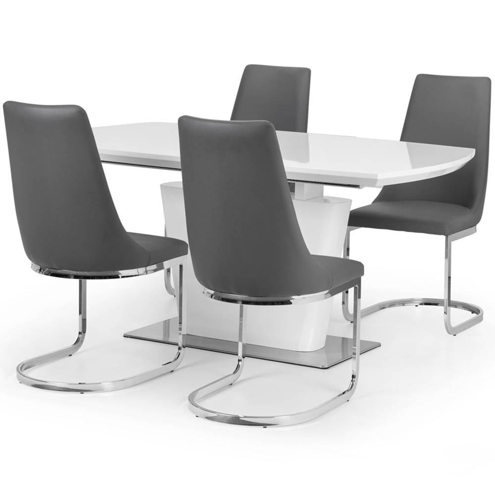 Julian Bowen Como 4 Seater High Gloss Table Set White and Grey Image 2