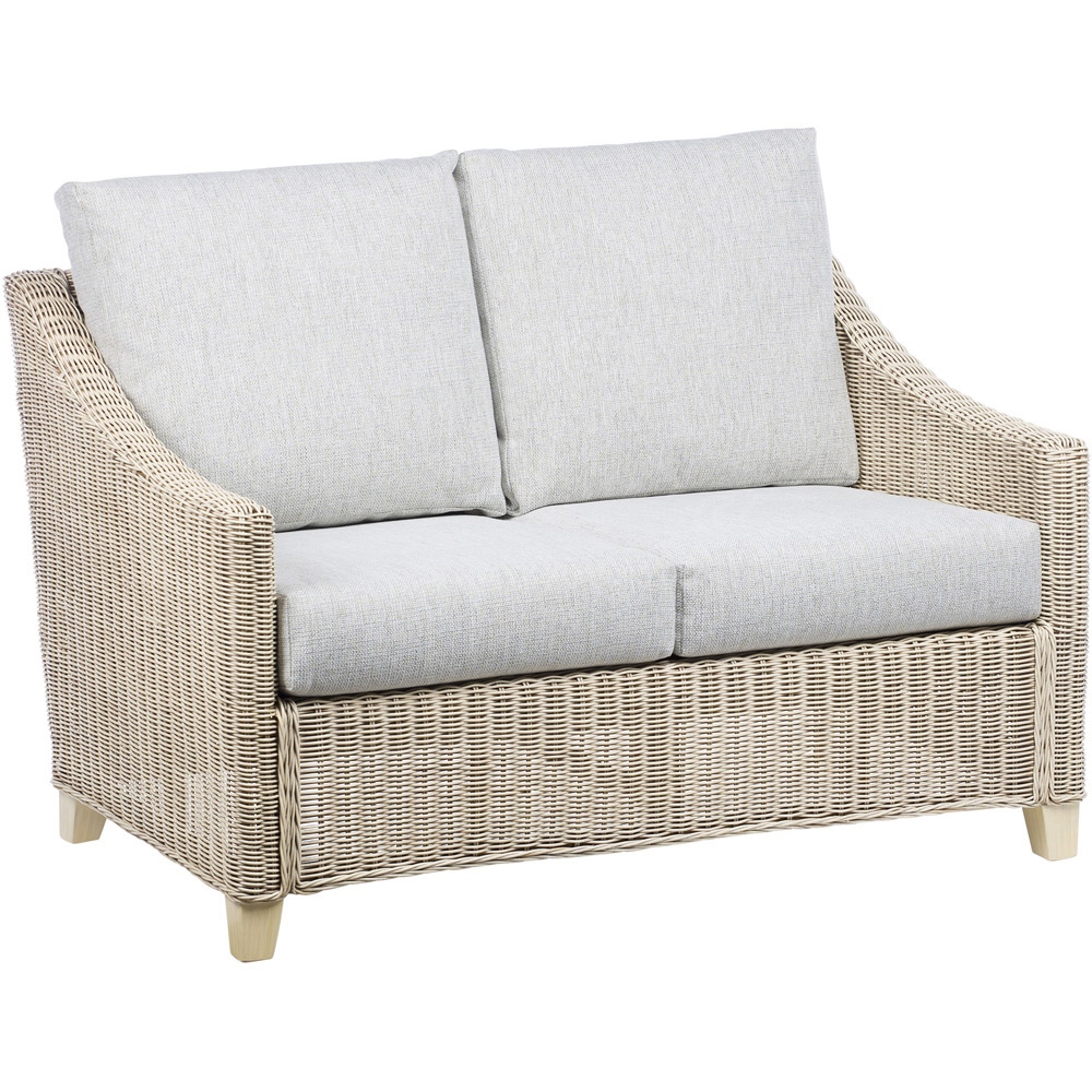 Desser Dijon 2 Seater Natural Rattan Cane Pebble Fabric Sofa Image 2
