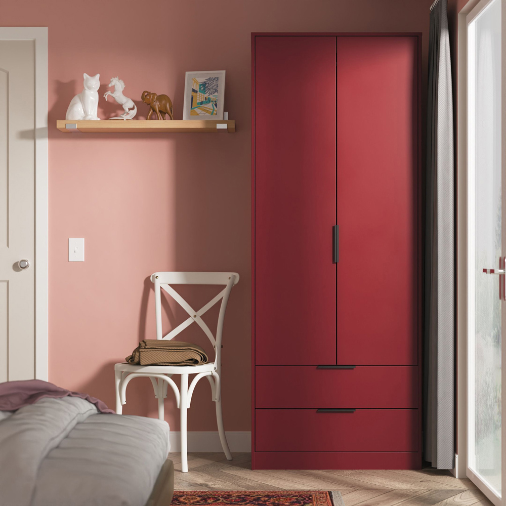 Crowndale Hong Kong 2 Door 2 Drawer Red Matt Tall Wardrobe Ready Assembled Image 9
