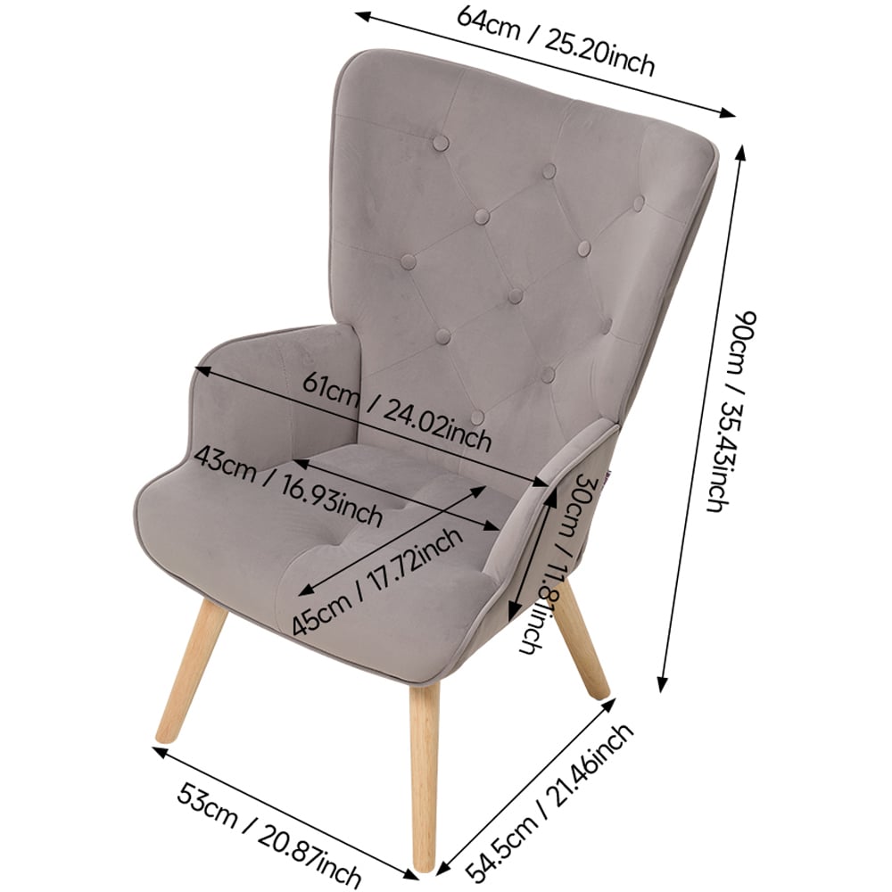 Living and Home Grey Flannel Upholstered Tufted Lounge Chair Image 8