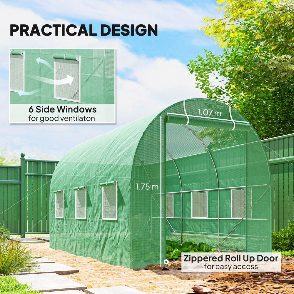 Outsunny Green Plastic 6.5 x 11.5ft Walk In Polytunnel Greenhouse Image 5