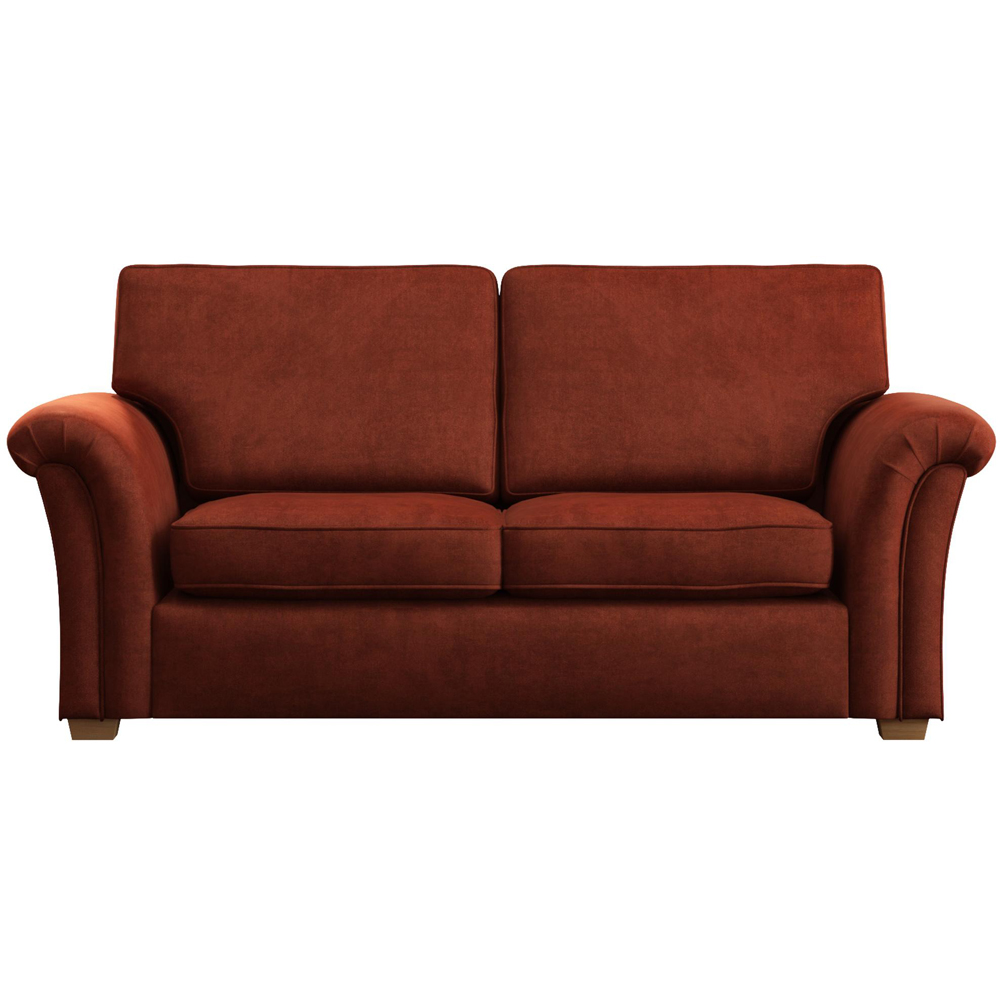Castleacre 3 Seater Marmalade Plush Velvet Fixed Back Sofa Image 3