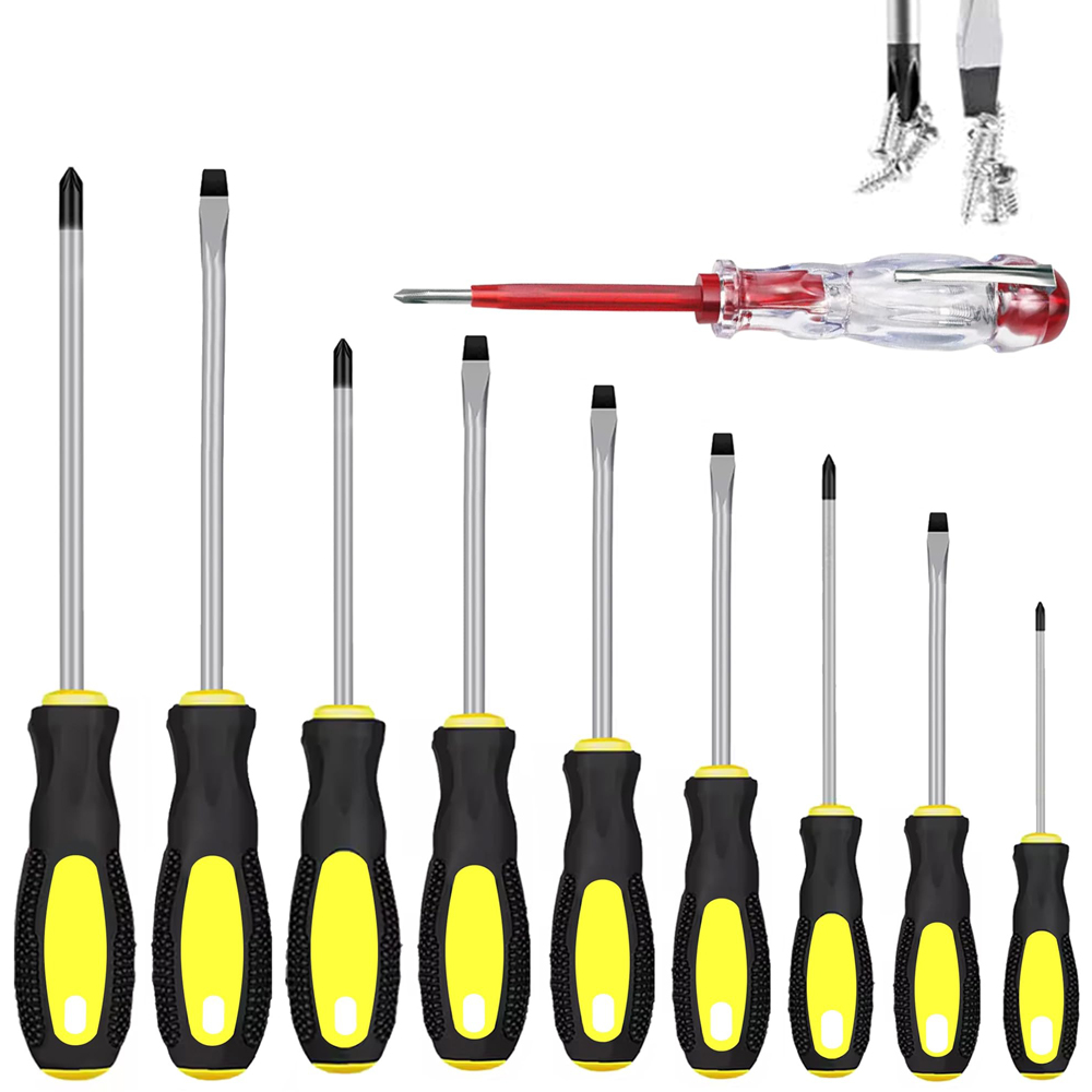 ATEK Phillips Slotted Soft Grip DIY Magnetic Screwdriver Set 10 Piece Image 2